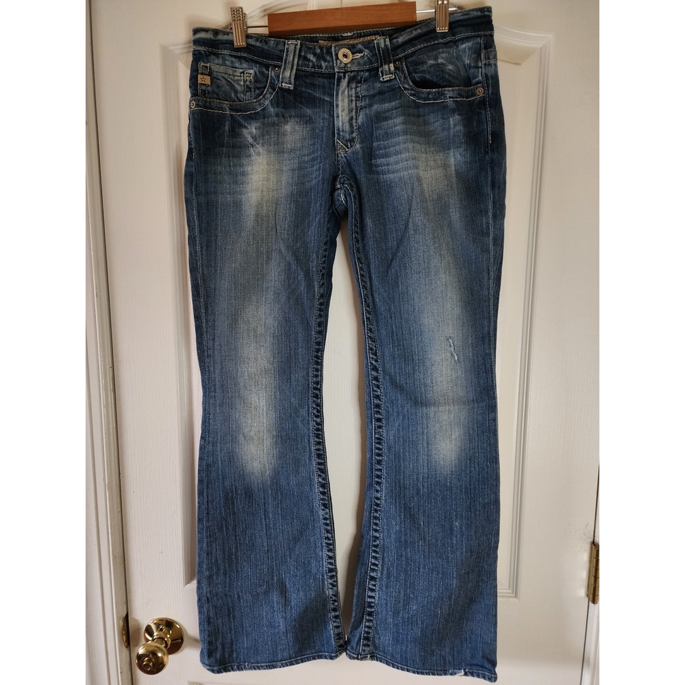 Big Star Sweet Ultra Low Rise Bootcut Jeans Medium Wash Distressed 29R
